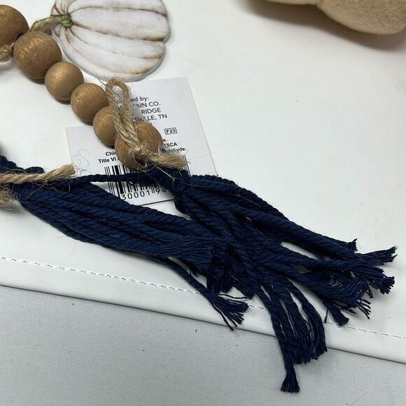 CLEARANCE! Pumpkin Garland Wooden Beads Navy Jute Tassel Fall Decor Thanksgiving - Picture 6 of 11